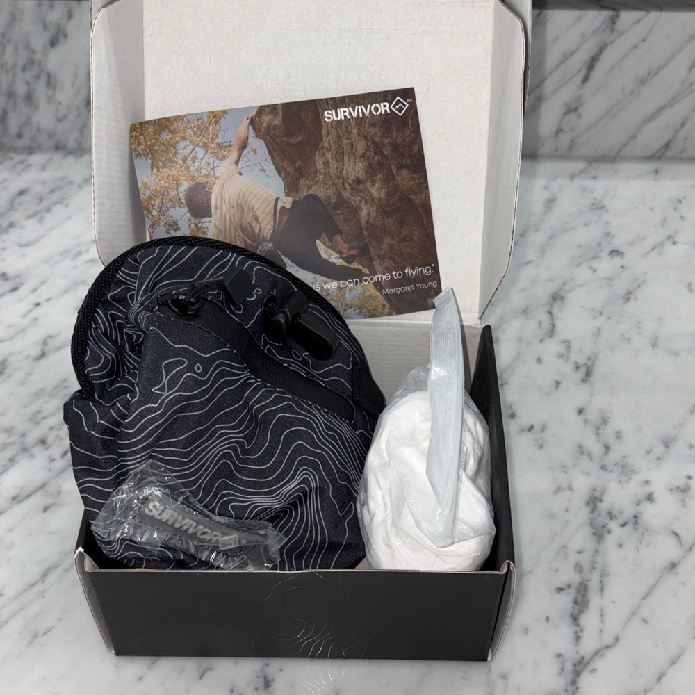 NWT-chalk bag and chalk, survivor, climbing, chalk bag, and chalk brand new!